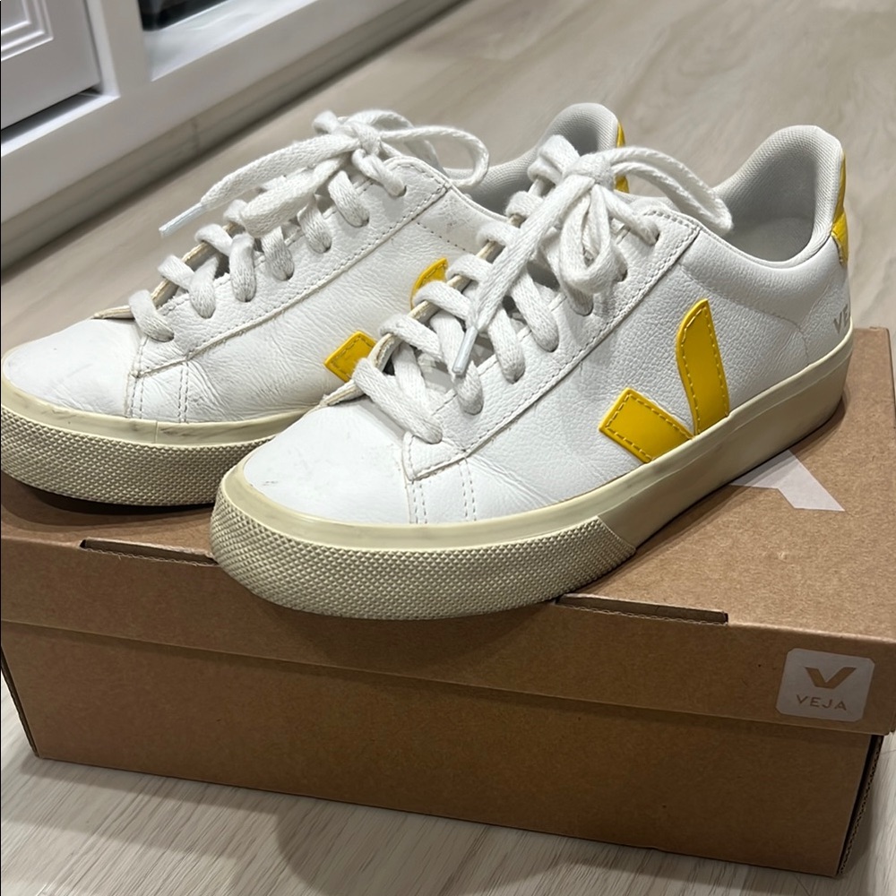 Veja White Sneakers with Yellow Accents